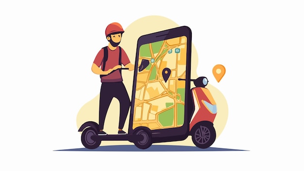 Location Tracking Concept Man on Scooter in Urban Setting