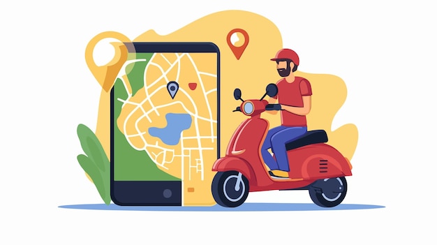 Location Tracking Concept Man on Scooter in Urban Setting