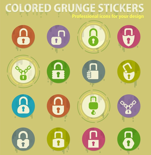 Lock colored grunge icons