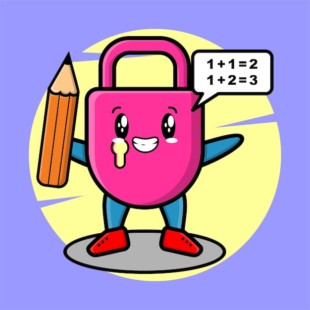 Lock cute cartoon clever student with pencil style design for tshirt sticker logo element