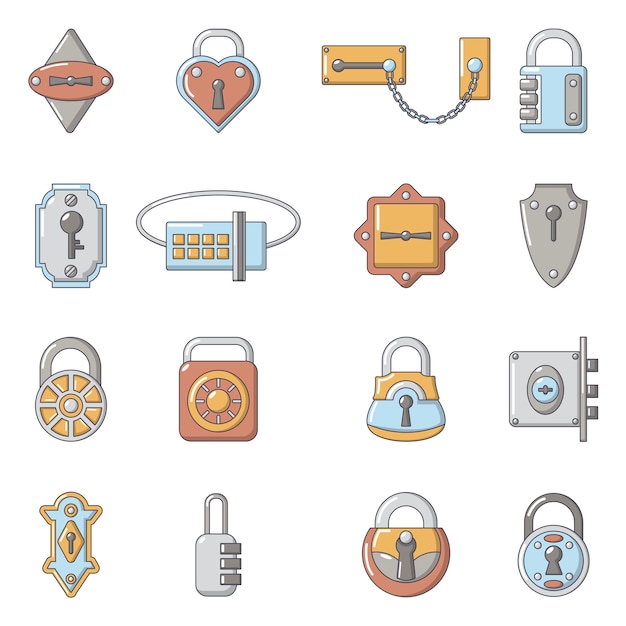 Vector lock door types icons set