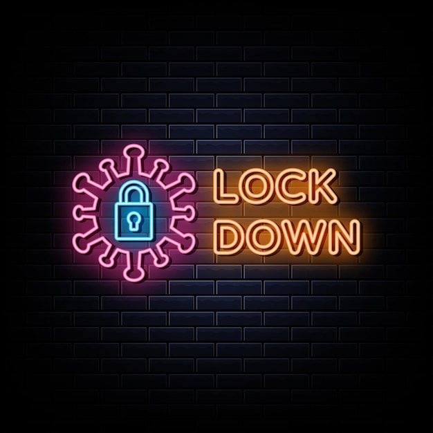 Lock down neon logo neon sign and symbol