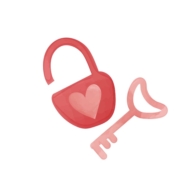 Lock and key in cartoon style. The key to the heart for Valentine's Day. Vector illustration