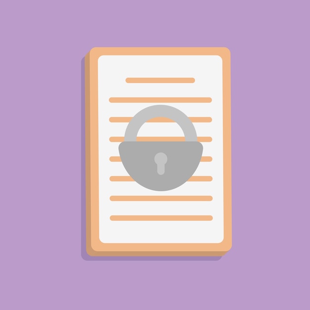 Locked 3d document concept in minimal cartoon style