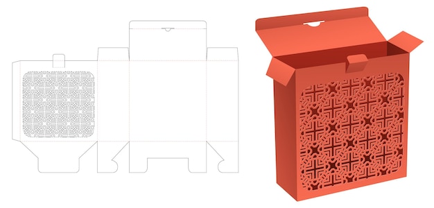 Locked point box with stenciled pattern die cut template and 3D mockup