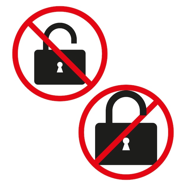 Vector locked and unlocked padlock icon no access symbol red prohibition circle vector security symbol