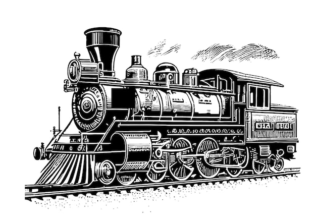 Locomotive hand drawn sketch illustration