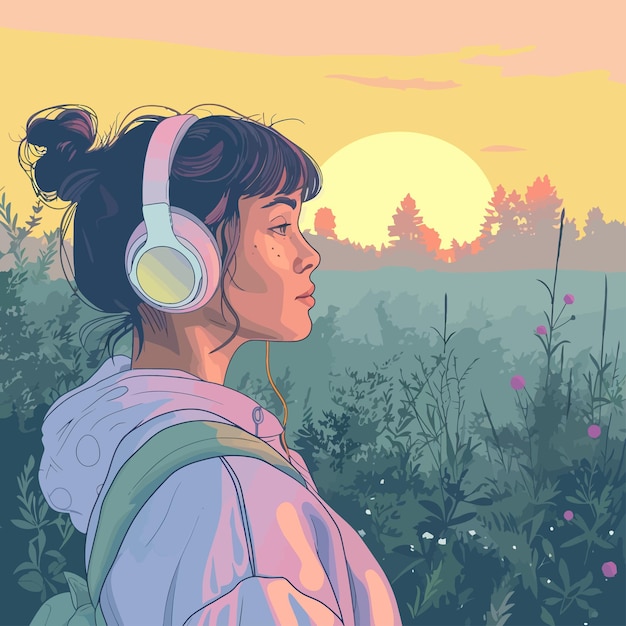 Vector lofi_girl_illustrationyoung_woman