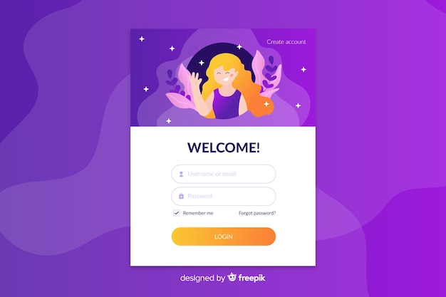 Log in landing page with smiling character 