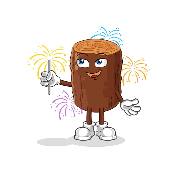 Log with fireworks mascot cartoon vector