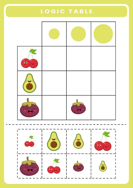 Logic table worksheet for kids