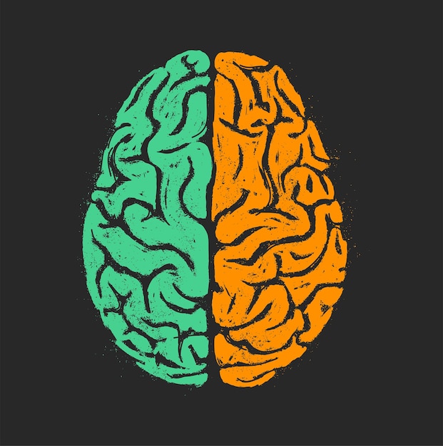 Logical and creative human brain Isolated hand drawn vector illustration on black background