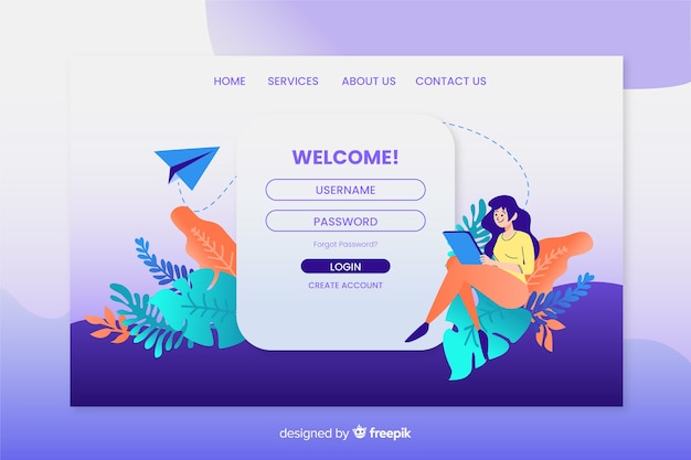 Login landing page template flat design