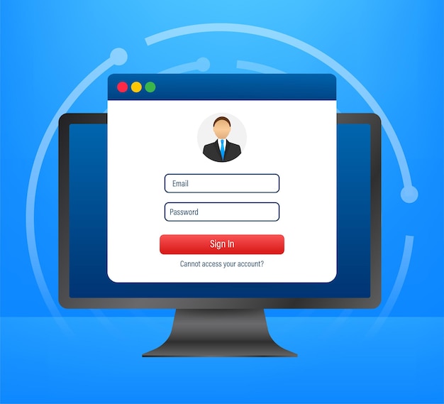 Login page on laptop screen. Notebook and online login form, sign in page. User profile, access to account concepts. Vector illustration.