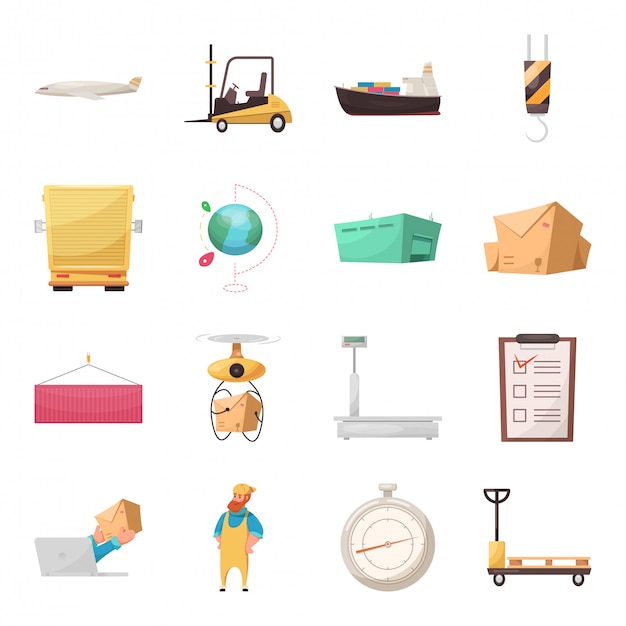 Logistic delivery cartoon icon set