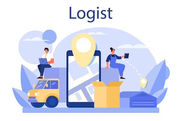 Logistic and delivery service concept Idea of transportation and distribution Loader in uniform delivering a cargo Transportation service concept Isolated flat illustration