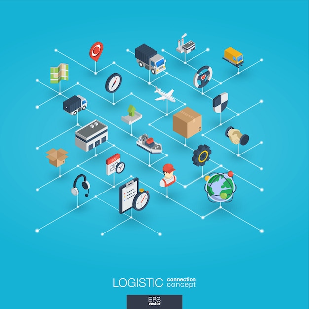 Logistic integrated 3d web icons. Digital network isometric concept.