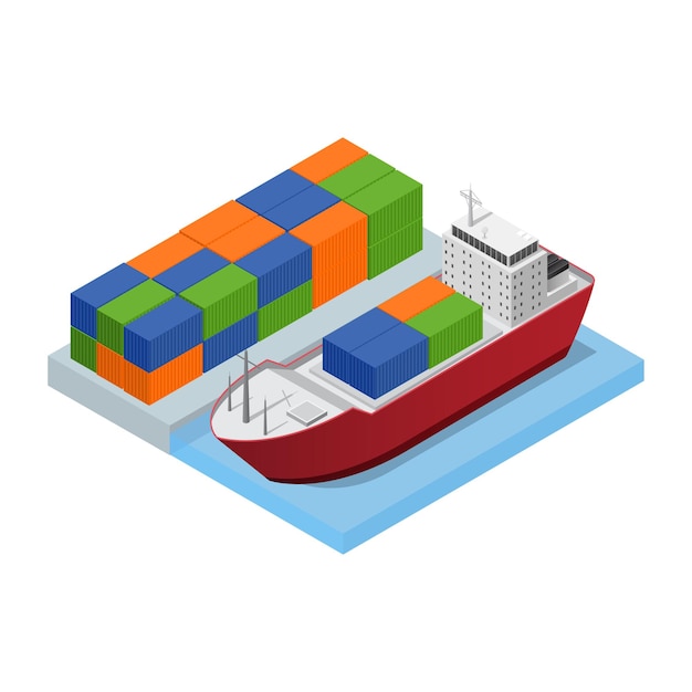 Logistic Service Business Concept 3d Isometric View Include of Ship and Cargo Vector illustration of Logistics Elements