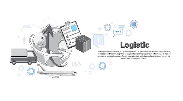 Vector logistic shipping delivery service web banner thin line vector illustration