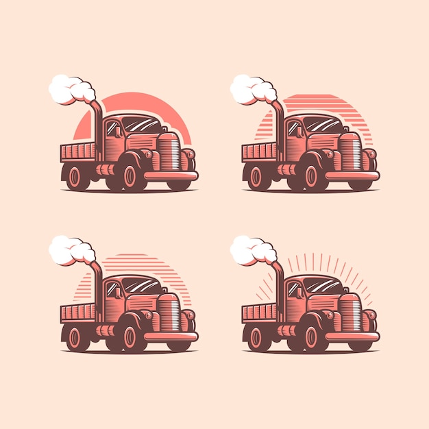 Vector logistic trucking company logo in retro vintage vector set illustration style