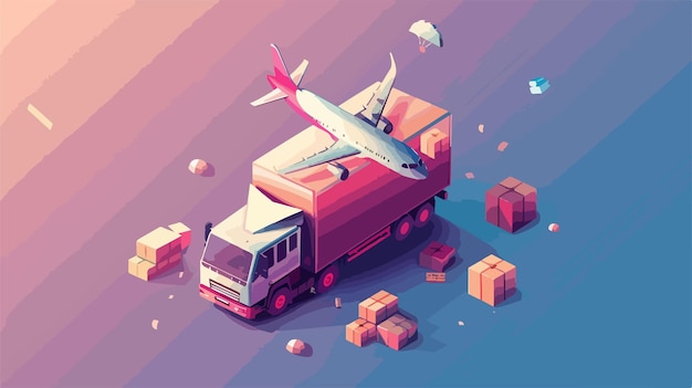 Vector logistics and delivery concept with truck and plane