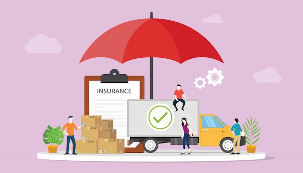 Logistics insurance with some stack cardboard with big umbrella cover