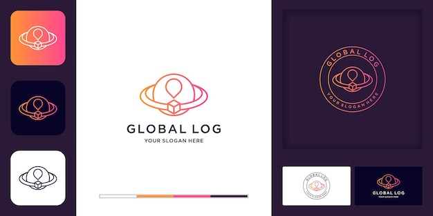 logistics logo, box circle the world and business card design