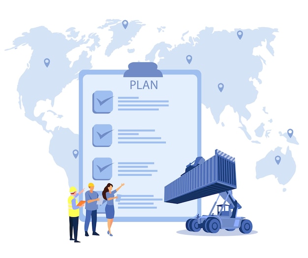 Vector logistics and shipping of container truck at ship port for business container cargo ship and cargo plane with crane bridge working at shipyard at sunrise logistics import export and shipping