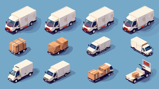 Vector logistics vehicles icons set for transportation industry