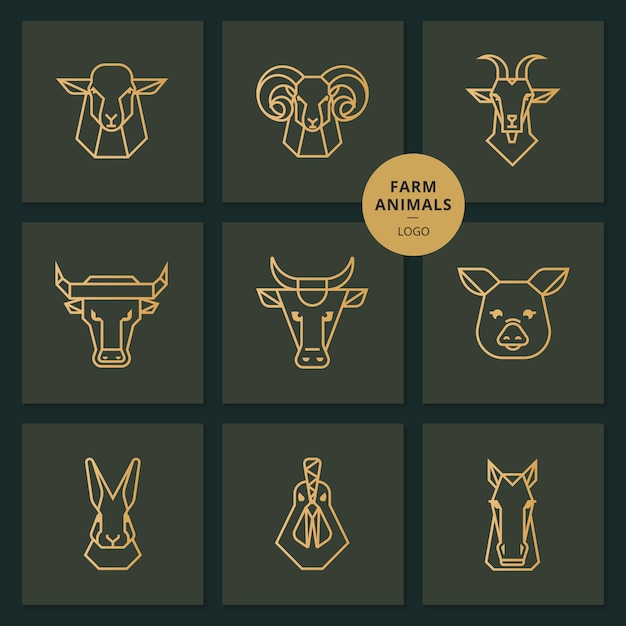 logo of american food, large set of heads of farm animals