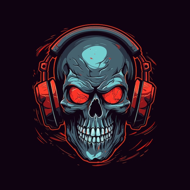 Logo of an angry skull wearing headphones designed in esports illustration style