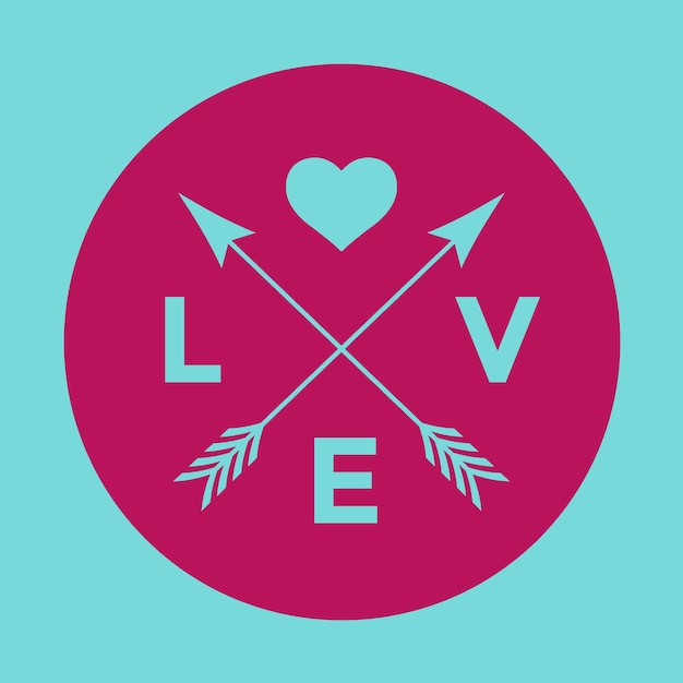 Logo badge for creative design project Hipster embleme with arrow heart and word Love