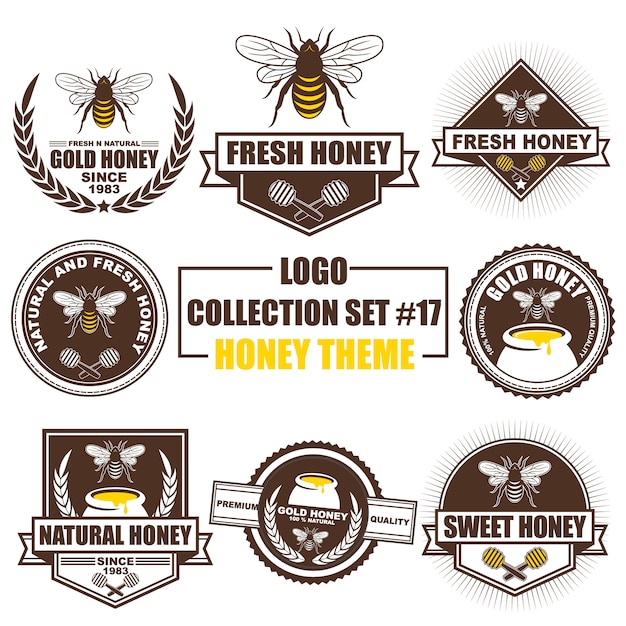 Logo, badge, symbol, icon, label template design collection set with honey theme