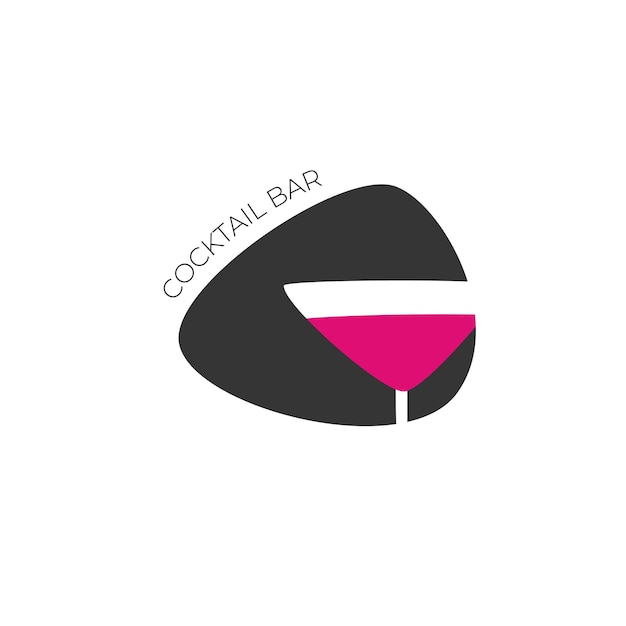 Logo for a bar shop restaurant A martini glass with pink liquid with the words cocktail bar