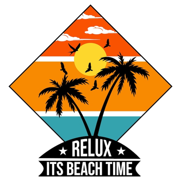 A logo for a beach time company called relax its beach time.