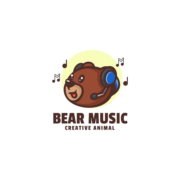 Logo Bear Music Mascot Cartoon Style