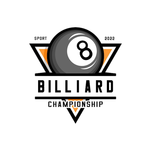 A logo for billiard championship with a triangle and the number 8 on it