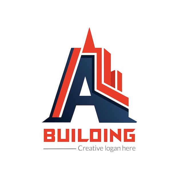 a logo for a building with a red and blue logo