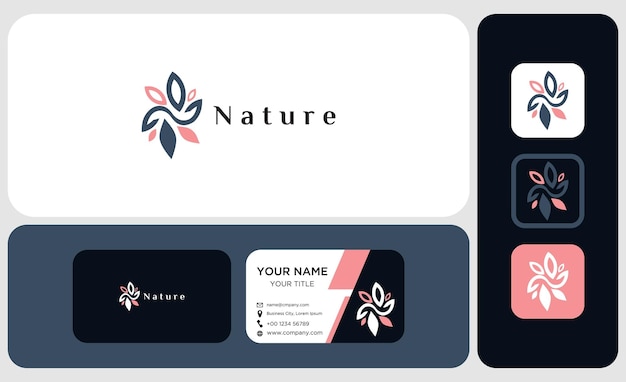 Logo and business card package Beautiful flower line decoration vector logo icon