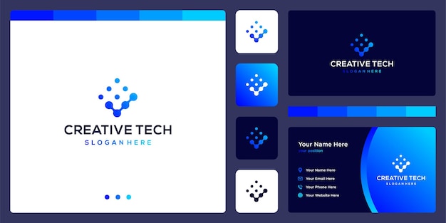 Logo check mark with tech style and gradient color. business card.