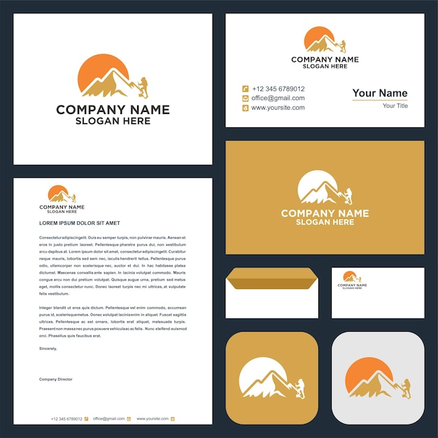 logo climber or outdoor combine with mountain concept in business card premium vector