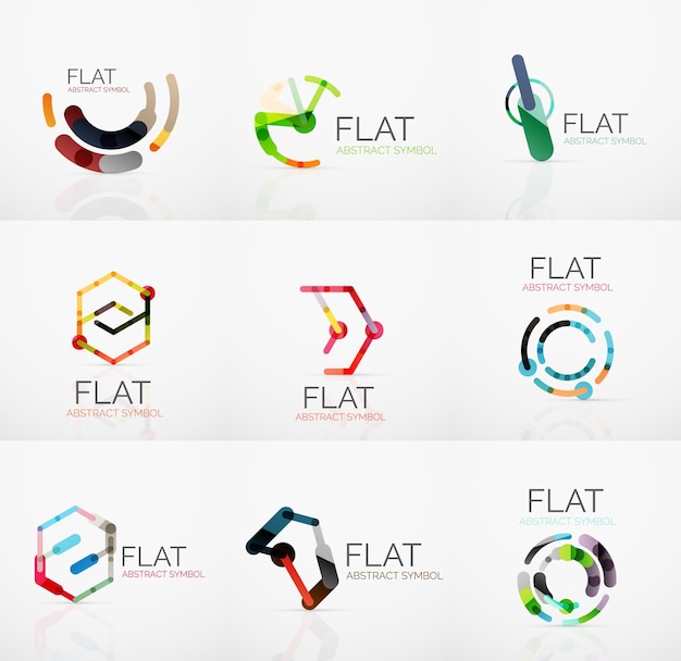 Logo collection abstract minimalistic linear flat design Business hitech geometric symbols multicolored segments lines