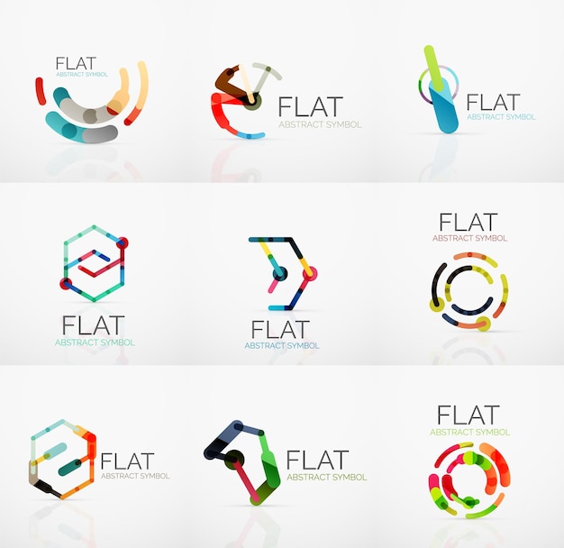 Logo collection abstract minimalistic linear flat design Business hitech geometric symbols multicolored segments lines