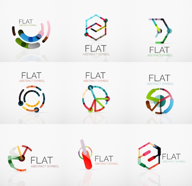 Logo collection abstract minimalistic linear flat design Business hitech geometric symbols multicolored segments lines