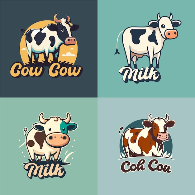 Logo collection of cute cow face cow milk cartoon mascot logo illustration