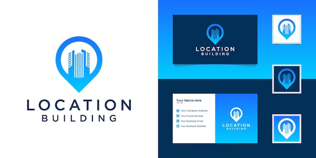 logo combination pin location and building business card inspiration