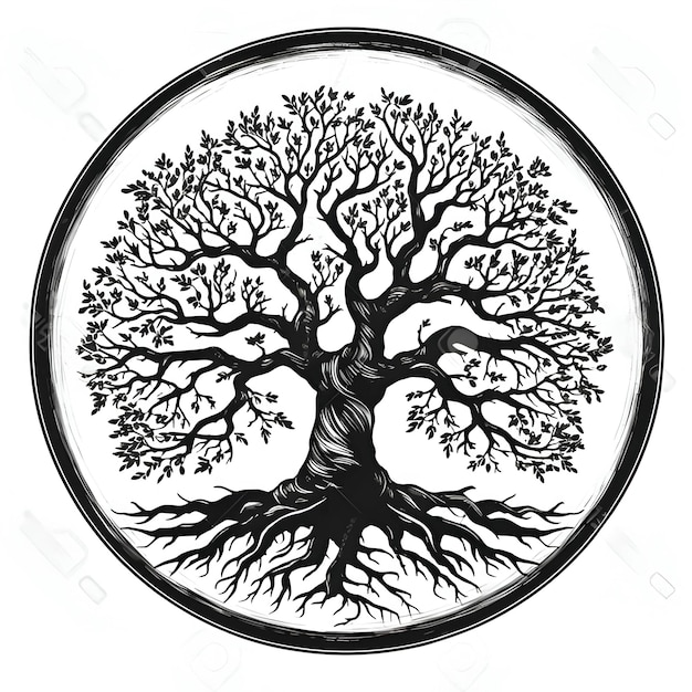 Logo concept black and white tree in a circle