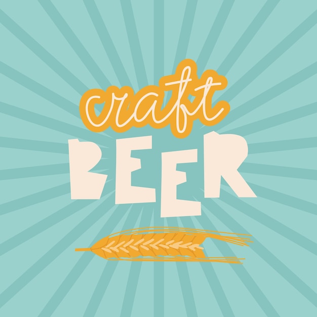 Logo for craft beer Flat vector illustration of lettering and ear of wheat Design for small brewery or beer festival Retro style