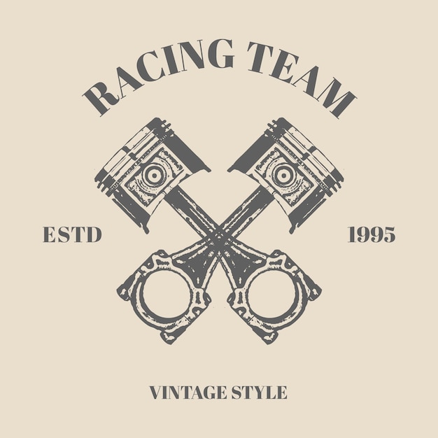 Logo crossed pistons hand drawn illustration with retro vintage style of motorcycle repair service