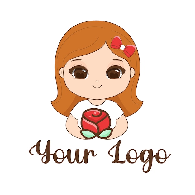 Logo cute girl mascot with rose Vector Illustration